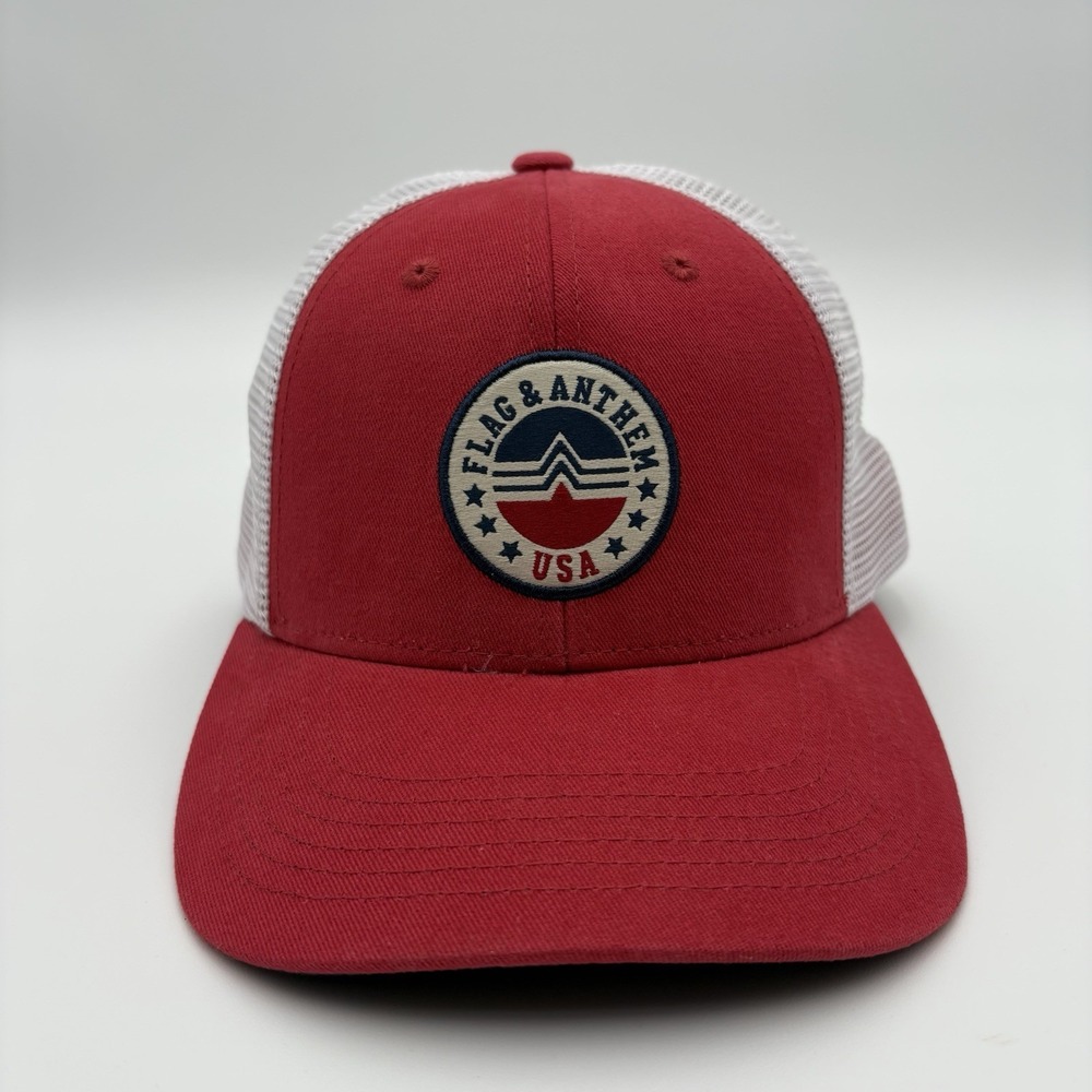Flag & Anthem Hat Red White Trucker Snapback USA Flag Patch Mesh Cap Men's OS